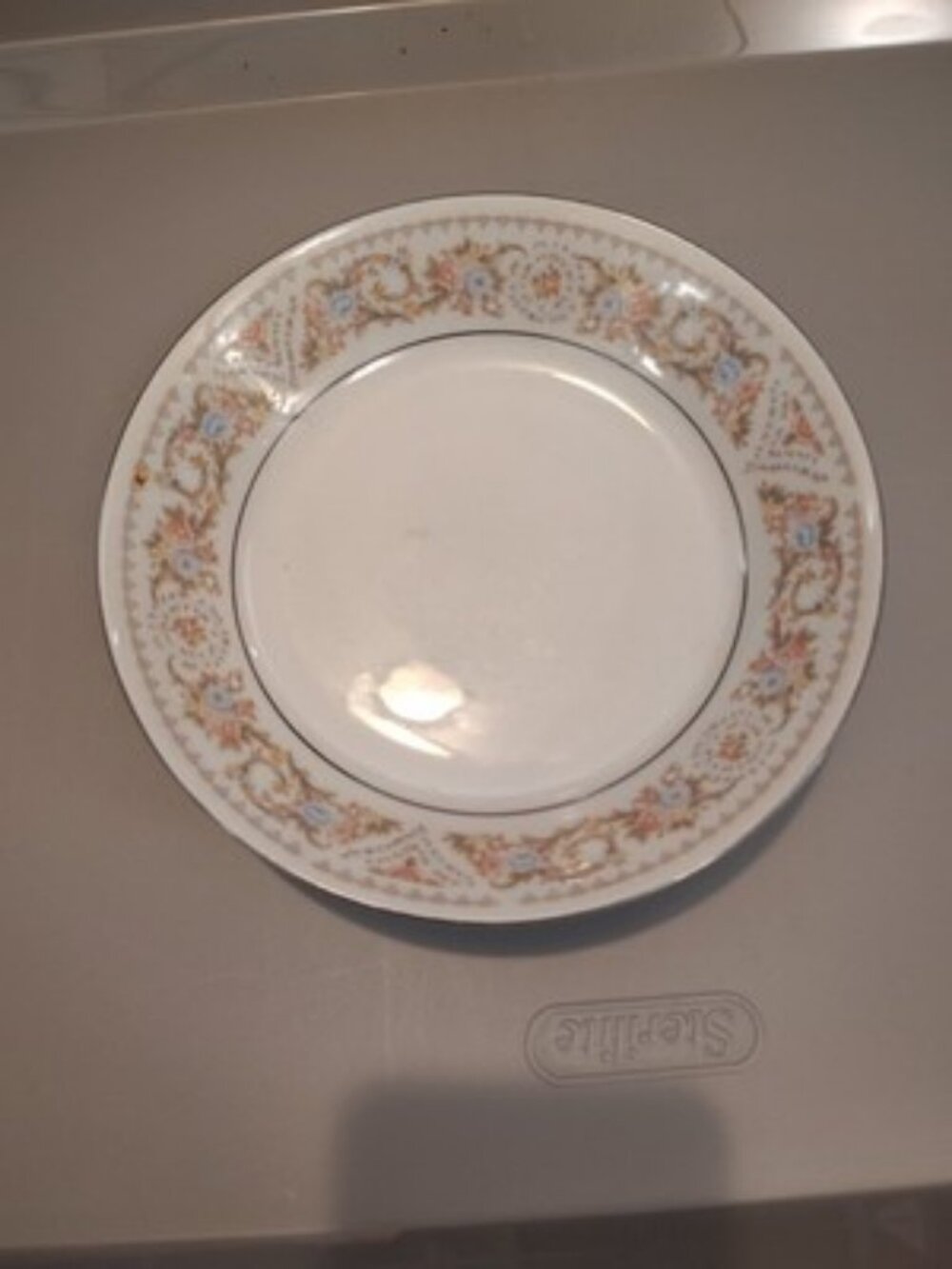 7.5" Soup Bowl HP Pink, Dusted Blue On Lace Porcelain China With Silver